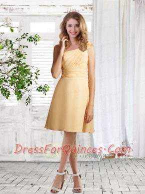 Ruching Chiffon Hand Made Flowers Dama Dress in Yellow