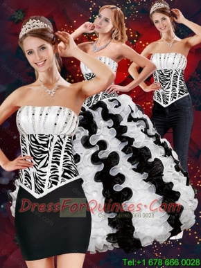 Custom Made Zebra Print Dresses for Quince with Beading and Ruffles for 2015