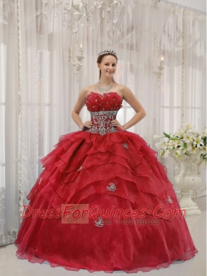 Sweet 16 Dresses In Red Ball Gown Strapless Floor-length With Organza Beading