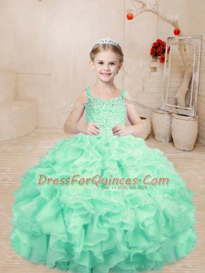 Cheap Ball Gowns Pageant Gowns For Girls Apple Green Straps Organza Sleeveless Floor Length Lace Up