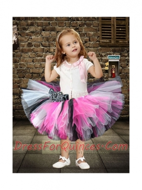 Beautiful Scoop Short Sleeves Little Girl Dresses with Bowknot