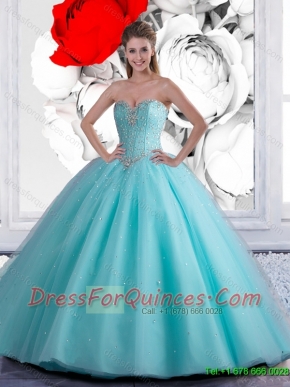 2016 Summer Luxurious Ball Gown Aqua Blue Quinceanera Dresses with Beading