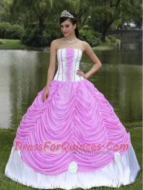Custom Made Pretty Quinceanera Dresses With Strapless Ball Gown Rose Pink and Pick-ups