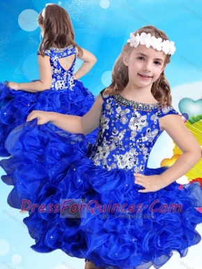 New Arrivals Beaded and Ruffled Scoop Adorable Little  Girl Pageant Dress in Royal Blue