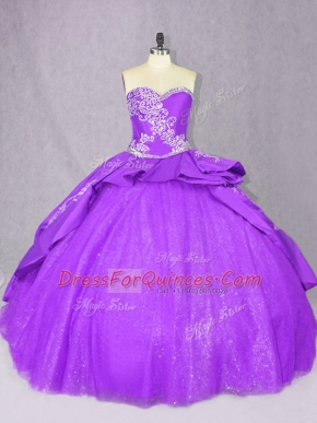 Purple Quinceanera Dresses Tulle Court Train Sleeveless Beading