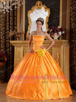 Orange Ball Gown Strapless Floor-length Satin Embroidery Quinceanera Dress