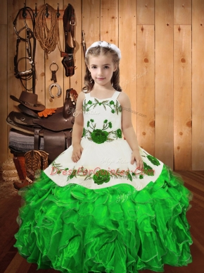 Exquisite Floor Length Ball Gowns Sleeveless Green Kids Pageant Dress Lace Up