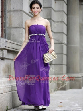 Custom Made Purple Strapless Neckline Beading Dress for Prom Sleeveless Zipper