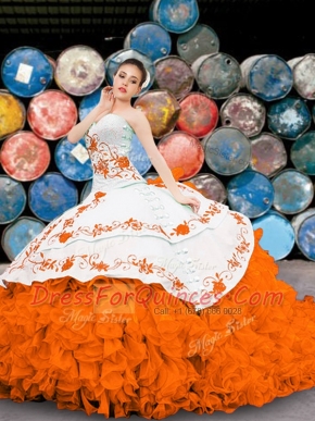 Sophisticated Multi-color Ball Gowns Sweetheart Sleeveless Organza Floor Length Lace Up Appliques and Embroidery and Ruffles Ball Gown Prom Dress