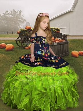 Organza Sleeveless Floor Length Little Girl Pageant Gowns and Embroidery