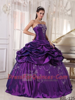 Ball Gown Strapless Floor-length With Taffeta Embroidery And Beading For Sweet 16 Dresses