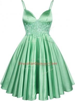 Modern A-line Lace Dama Dress for Quinceanera Lace Up Elastic Woven Satin Sleeveless Knee Length