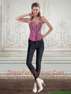 2015 Cute Sweetheart Fuchsia Corset with Beading