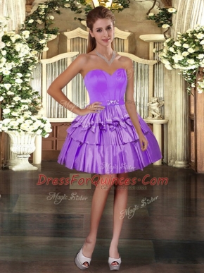Luxurious Purple Ball Gowns Ruffled Layers Prom Dress Lace Up Taffeta Sleeveless Mini Length