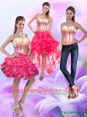 Detachable Cute Sweetheart 2015 Prom Dress with Ruffles and Beading