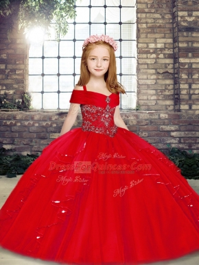 Gorgeous Red Sleeveless Beading Floor Length Custom Made Pageant Dress