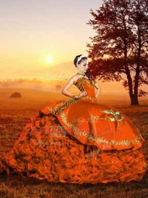 Sweetheart Sleeveless Brush Train Lace Up Sweet 16 Dresses Rust Red Organza