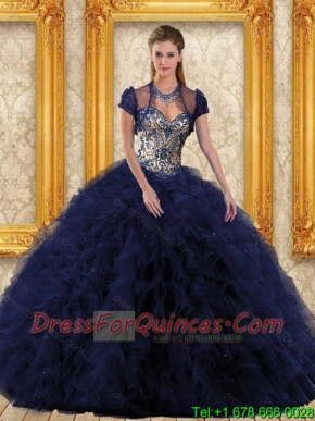 Custom Made Navy Blue 2015 Quinceanera Dresses with Appliques and Ruffles