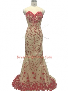 Sleeveless Brush Train Zipper Hand Made Flower Prom Dress
