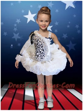 Lovely Asymmetrical Long Sleeve Short 2014 Little Girl Dress with Beading and Ruffles