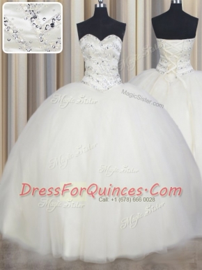 Inexpensive White Lace Up Quince Ball Gowns Beading Sleeveless Floor Length