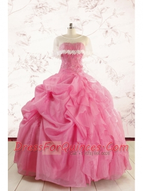 Perfect Rose Pink Quinceanera Gowns with Pick Ups for 2015