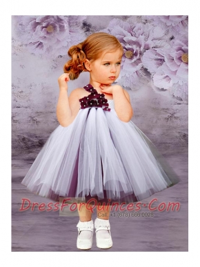 White A-Line Tulle One Shoulder White Hand Made Flowers Little Girl Dress for 2014