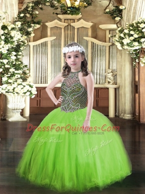 Great Sleeveless Floor Length Beading Lace Up Little Girls Pageant Dress with