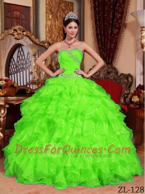 Spring Green Ball Gown Sweetheart Floor-length Organza Beading Beautiful Quinceanera Dress