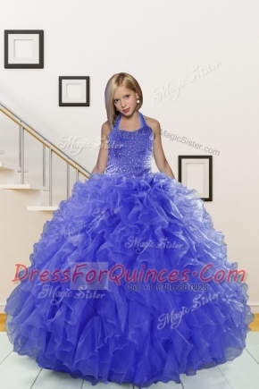 Halter Top Sleeveless Beading and Ruffles Lace Up Little Girls Pageant Dress Wholesale
