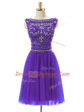 Fantastic Purple Tulle Zipper Bateau Sleeveless Mini Length Prom Party Dress Beading