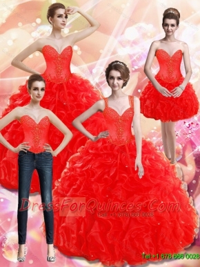 New Style Appliques and Ruffles Red Sweet 15 Dress for 2015