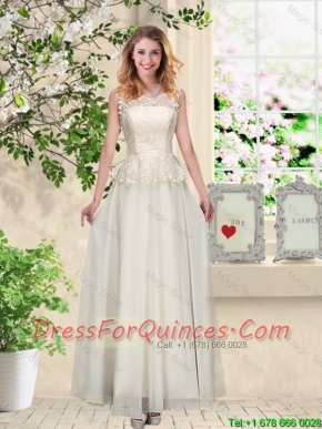 Perfect Champagne Prom Dresses with Appliques and Lace