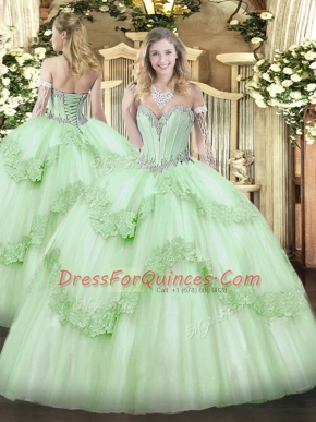 Sleeveless Lace Up Floor Length Beading and Appliques 15th Birthday Dress