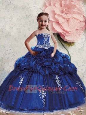 New Style Royal Blue Little Girl Pageant Dress with Appliques and Pick-ups