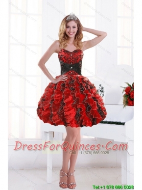 2015 Cheap Sweetheart Beading and Ruffles Prom Dresses with Appliques