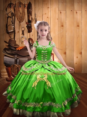 Lace Up Off The Shoulder Beading and Embroidery Little Girls Pageant Gowns Satin Sleeveless