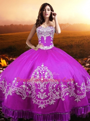 Fuchsia Sweetheart Neckline Beading and Appliques Quinceanera Gowns Sleeveless Lace Up