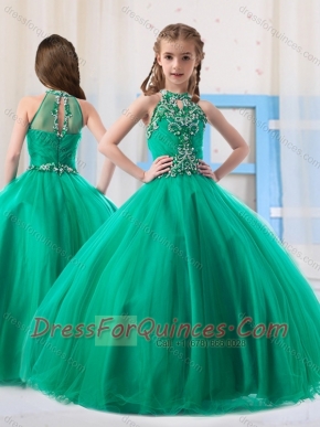 Top Selling Ball Gowns Halter Beaded Mini Quinceanera Dress in Turquoise