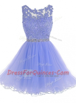Scoop Lavender Chiffon Zipper Homecoming Dress Sleeveless Knee Length Beading and Lace