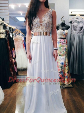 Trendy White V-neck Neckline Beading Prom Party Dress Sleeveless Backless