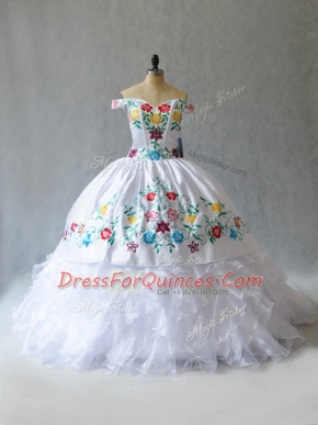 Off The Shoulder Sleeveless Organza Vestidos de Quinceanera Embroidery Lace Up