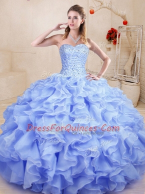 Lavender Sweet 16 Quinceanera Dress Sweet 16 and Quinceanera with Beading and Ruffles Sweetheart Sleeveless Lace Up
