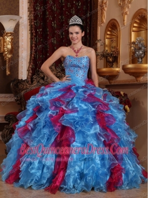 Exclusive Aqua and Wine Red Sweetheart Organza Beading Ball Gown Quinceanera Dress