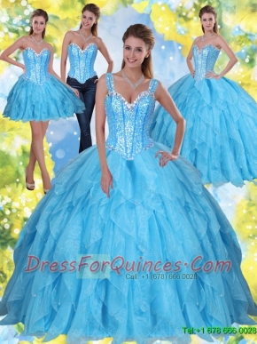 Custom Made Beading and Ruffles Baby Blue Sweet Sixteen Dresses with Sweetheart