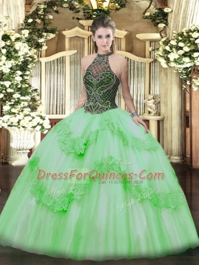 Charming Sleeveless Beading and Appliques Lace Up 15th Birthday Dress