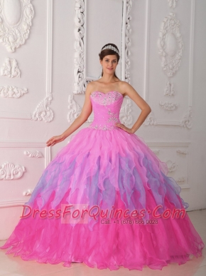 Sweetheart Ball Gown Baby Pink Organza Beadings an Ruching Quiceanera Dresses 2014