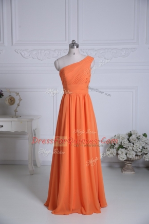 Elegant Sleeveless Chiffon Floor Length Zipper Vestidos de Damas in Orange with Ruching