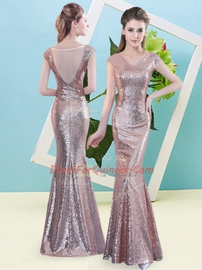 Floor Length Zipper Gold for Prom and Party with Sequins