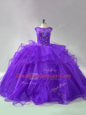 Ball Gowns Sleeveless Purple Quinceanera Dress Brush Train Lace Up